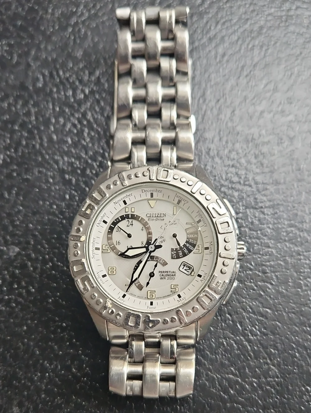 Citizen Silver Stainless Steel Chronograph Watch with White Dial